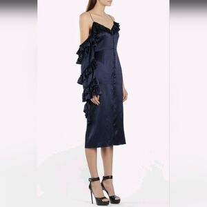 Magda Butrym Pozallo Silk Draped Midi Dress FR 36 Luxury Designer Elegant Fit